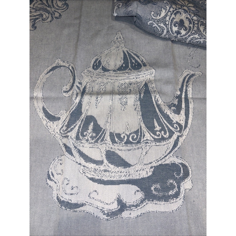 2 SOUSA DIAS BLUE TEACUPS 100% Cotton Jacquard Kitchen Fringe Towels 20"x28"